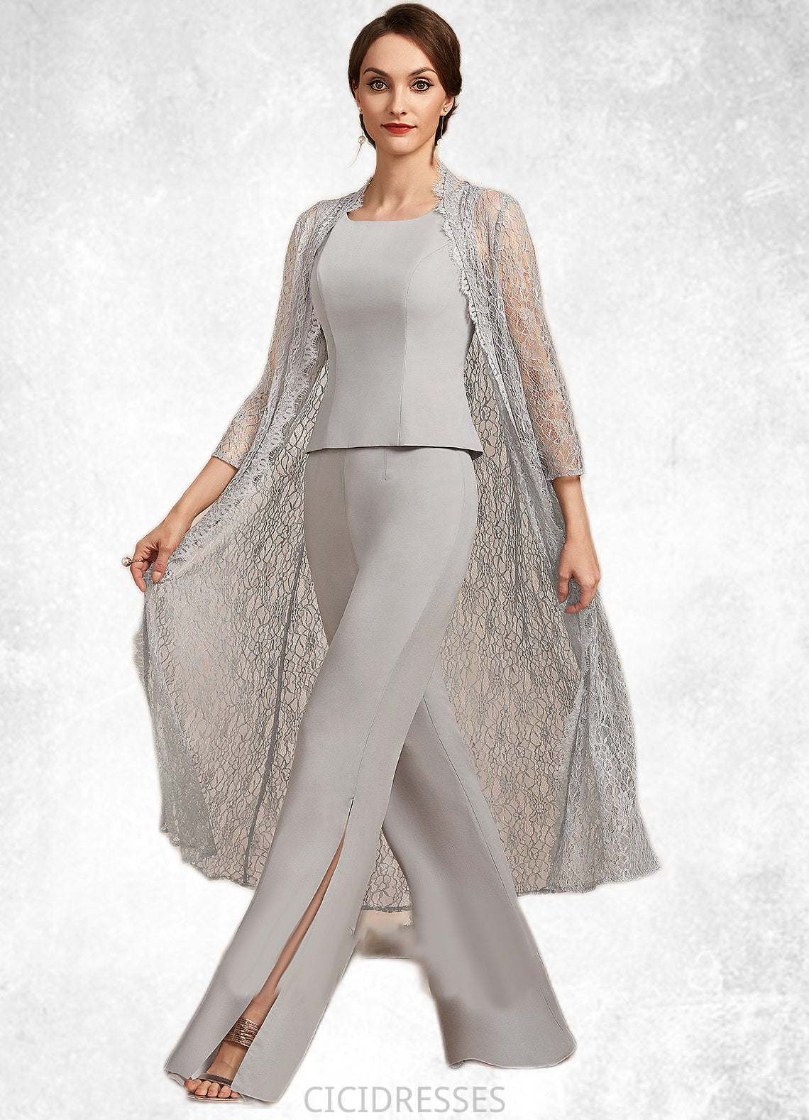 Eva Jumpsuit/Pantsuit Square Neckline Floor-Length Chiffon Mother of the Bride Dress CIC8126P0014900