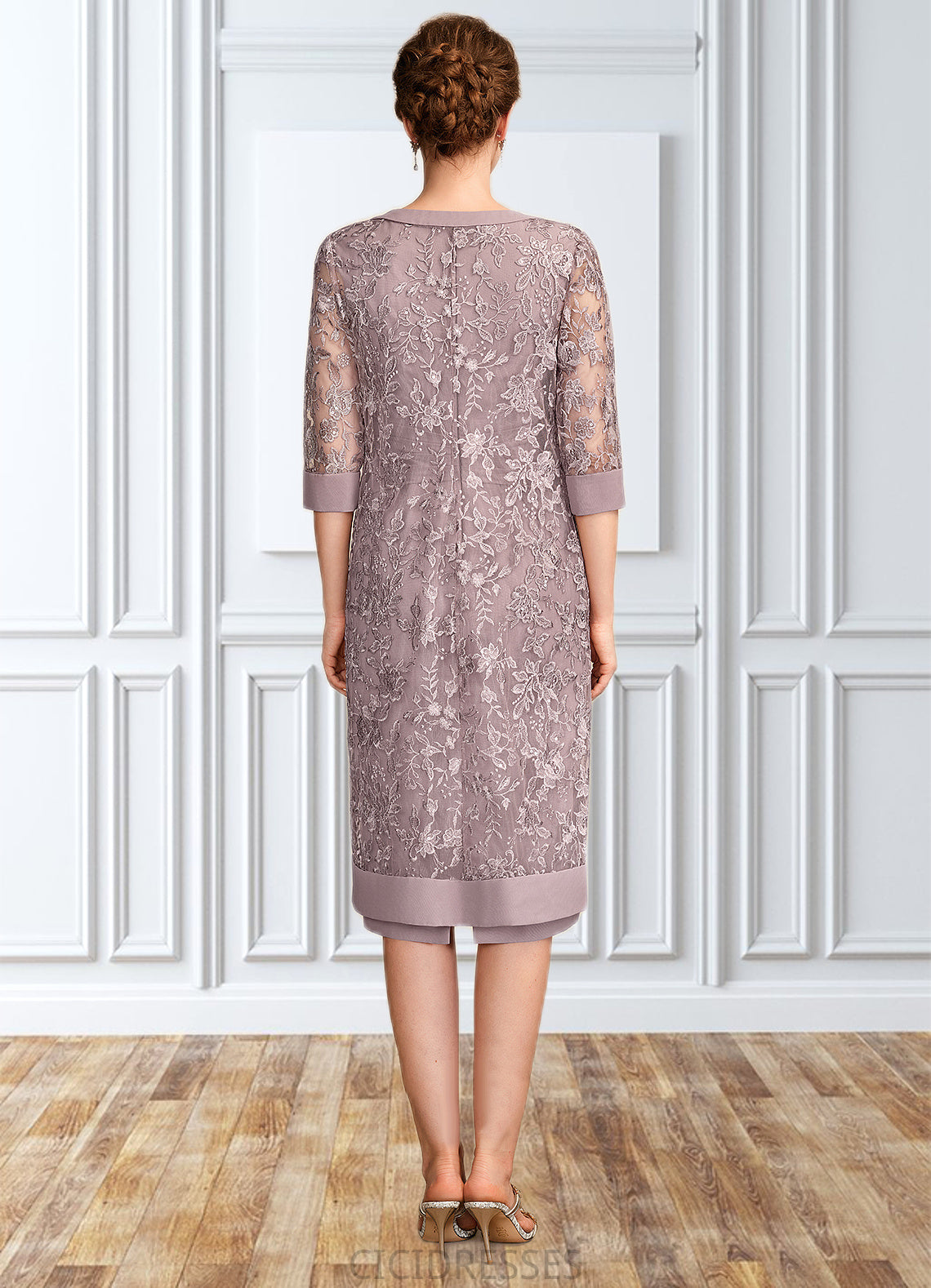 Jamie Sheath/Column Scoop Neck Knee-Length Chiffon Mother of the Bride Dress With Ruffle Sequins CIC8126P0015023