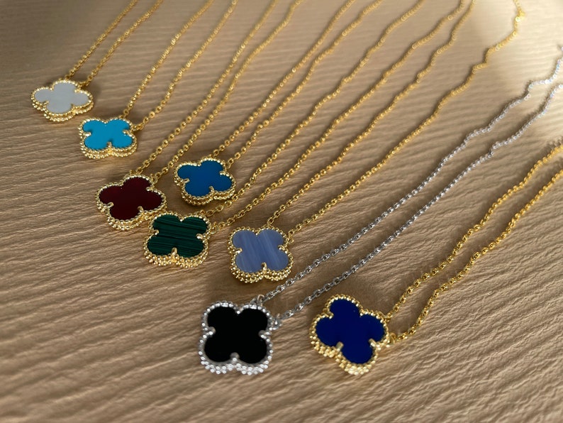 Single Stone Pendant Necklace 18K Gold Plated Handmade, 4 Leaf Clover Pendants Necklace For Women