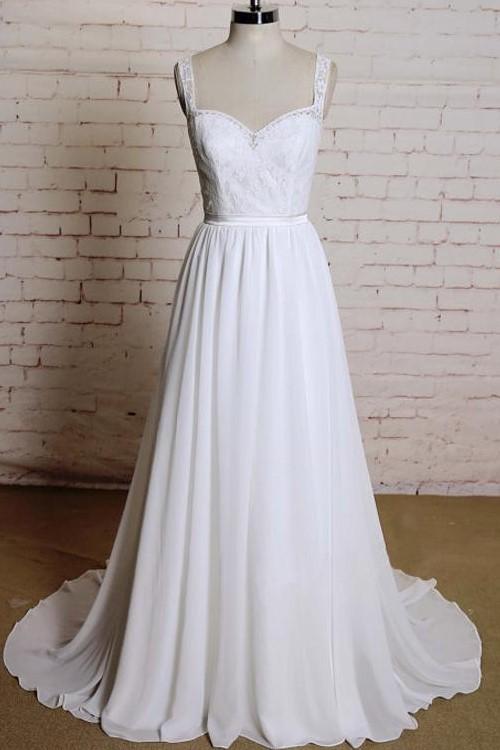 New Arrival Chiffon A Line Sweetheart Lace Backless 2024 Beach Wedding Dresses