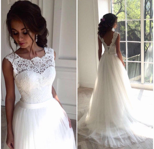Sweetheart Regular Ivory A Line Tulle Backless Lace up Wedding Dresses