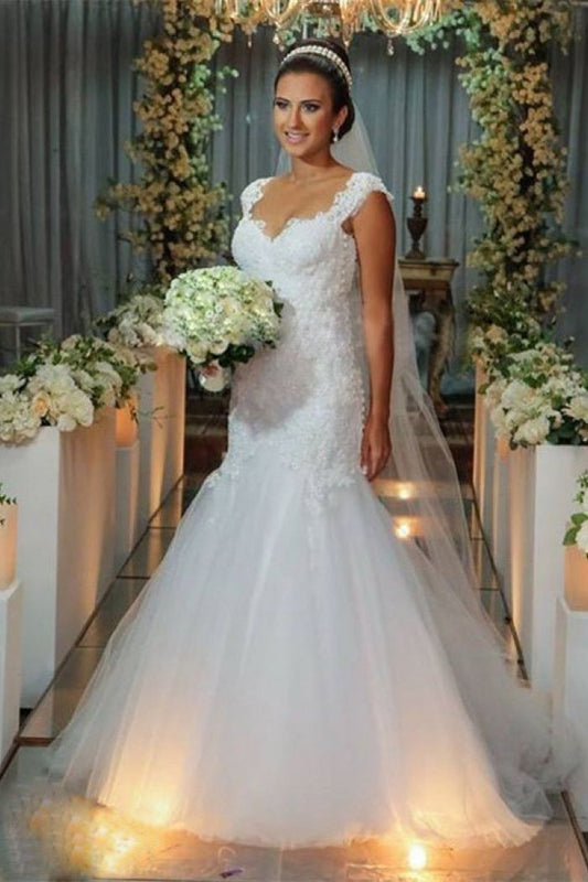 2024 Mermaid Wedding Dresses Sweetheart Tulle Beaded Backless Bridal Gowns