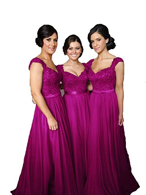 2024 A Line Fuchsia Long Sweetheart Bridesmaid Dresses With Appliques