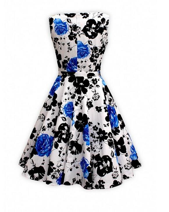 1950's Vintage Floral Print Women's Pleated Dress SD09