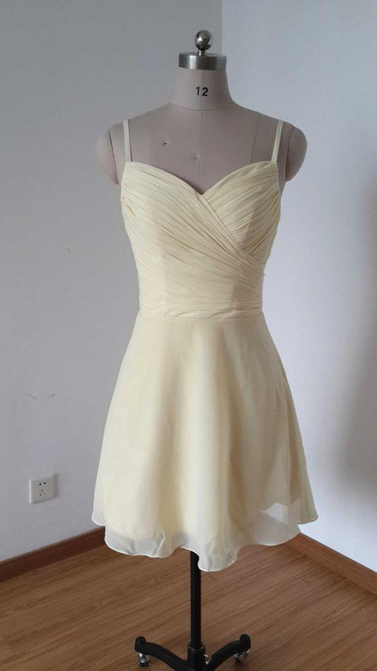 Spaghetti Straps Cream Chiffon Short Bridesmaid Dress Homecoming Dresses CD10671