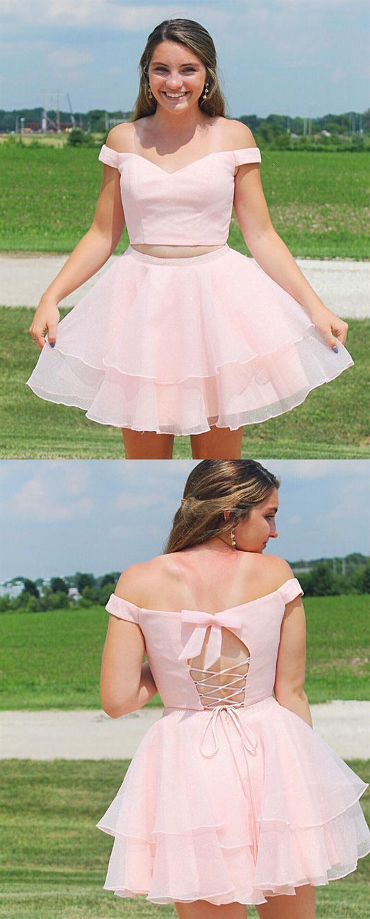 2 pieces short homecoming dresses, modest pink hoco dresses