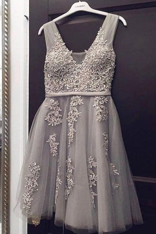grey short bridesmaid dress party dress Homecoming Dress CD16271