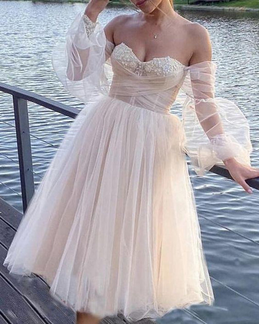 Boho Wedding Dresses Tea Length prom dress CD17881