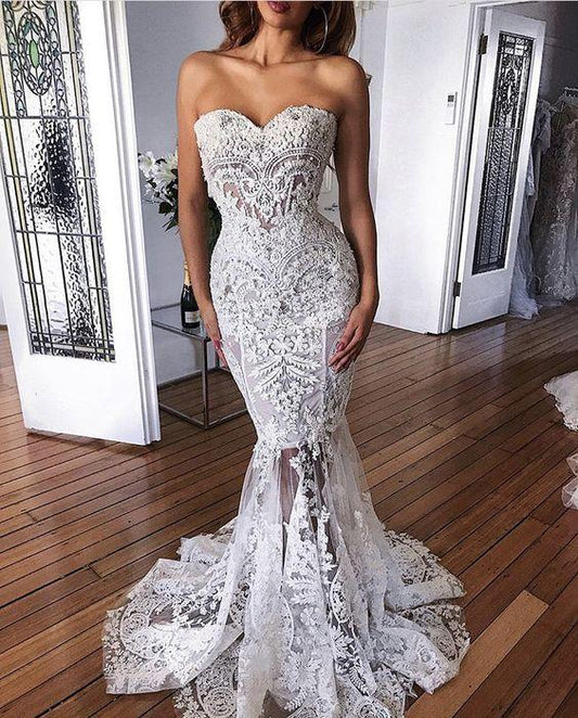 Mermaid Wedding Dress See Through Wedding Dress long prom Dress CD18139