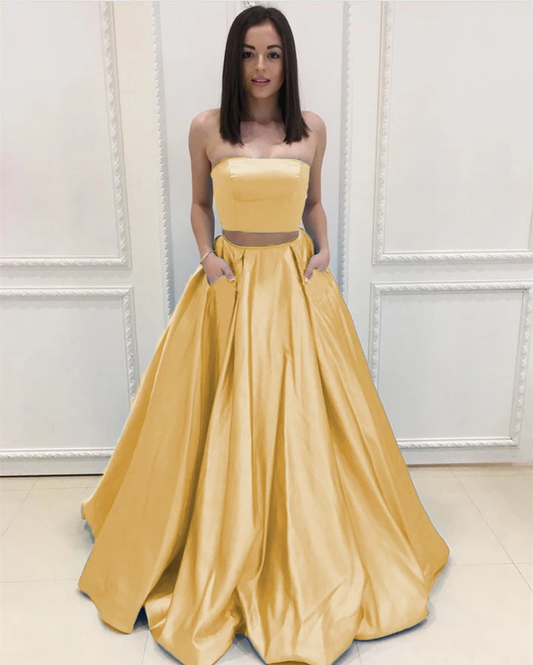 Two Piece Prom Dresses Long Yellow Chic Prom Dress CD22319