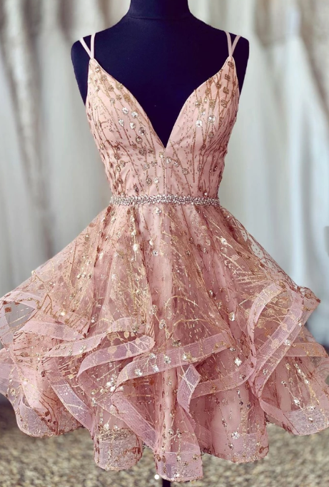 UNIQUE PINK TULLE SHORT DRESS, PINK TULLE HOMECOMING DRESS CD2750