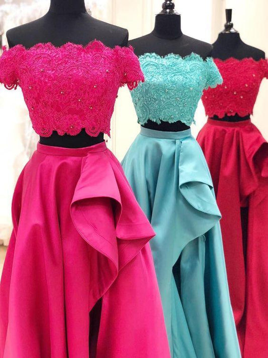 2024 Two Piece Prom Dresses with Off the Shoulder Top, Red Long Prom Dresses, Blue Prom Dresses Formal Dresses CD3150