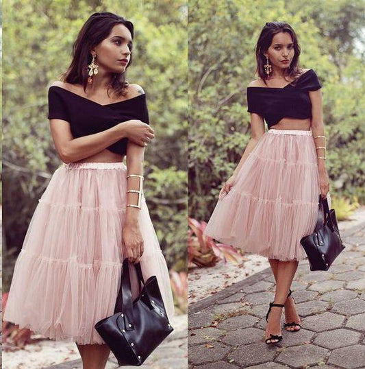 2 Pieces Black Top Homecoming Dresses, Pink Skirt Homecoming Dresses