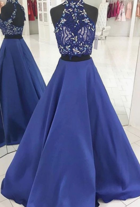 Royal Blue Prom Dresses, Satin Two Piece Prom Dress CD3952