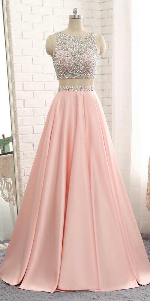 2 Pieces Beaded Prom Gowns 2024 Custom Made Sequins Open Back Graduation Party Dress Fashion Long Two Pieces School Dance Dress