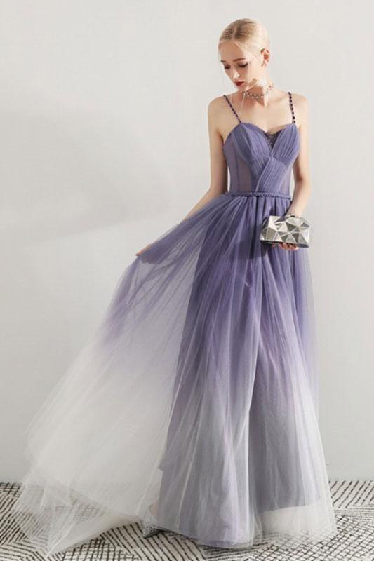 Simple Sweetheart Ombre Prom Dress Spaghetti Straps Long Party Gown CD5935