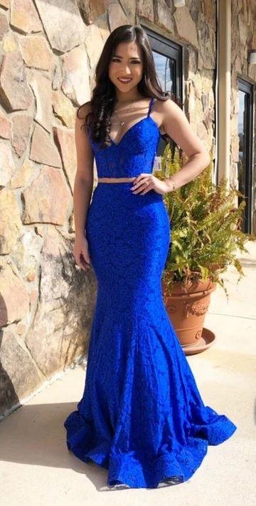 High Quality French Lace Prom Dress, Royal Blue Two Piece Prom Dress CD8250