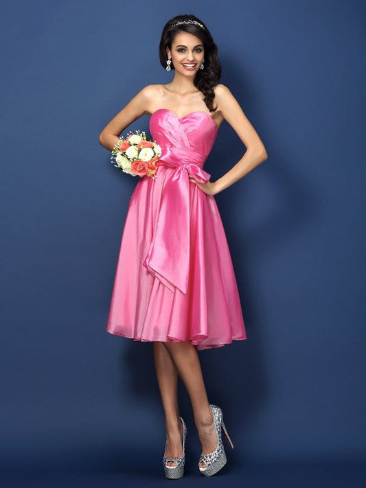 A-Line/Princess Sweetheart Bowknot Sleeveless Short Taffeta Bridesmaid Dresses CICIP0005647