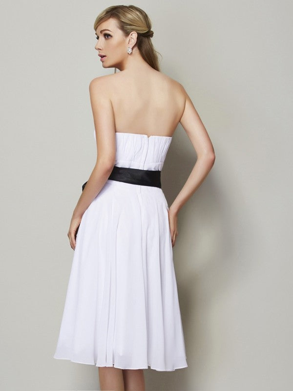 A-Line/Princess Strapless Sleeveless Sash/Ribbon/Belt Short Chiffon Bridesmaid Dresses CICIP0005101