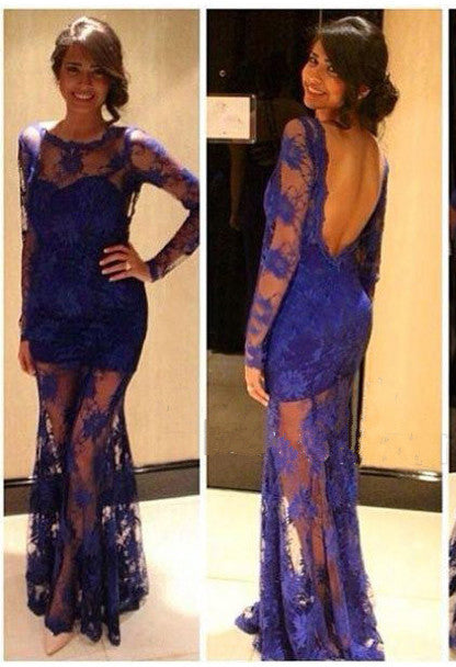 2024 New Arrival Sheath Purple Lace Long Sleeves Prom Dresses