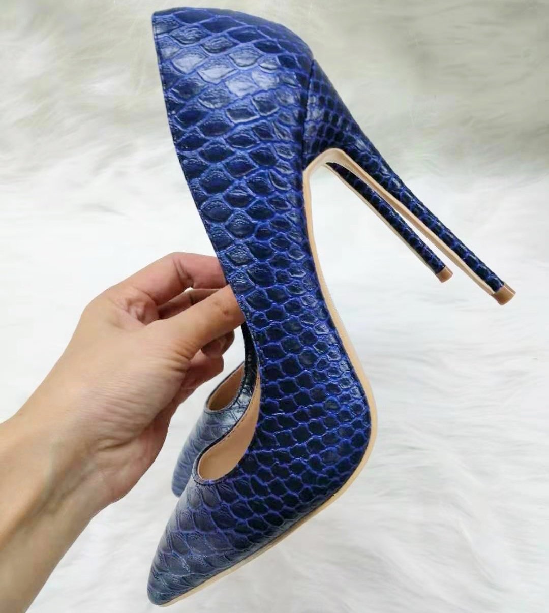 High-heels with dark blue pattern, Fashion Evening Party Shoes, yy27