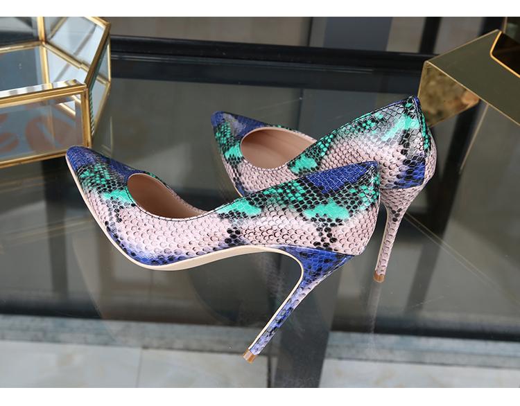 High-heels with multi-colored snakeskin pattern, Fashion Evening Party Shoes, yy03