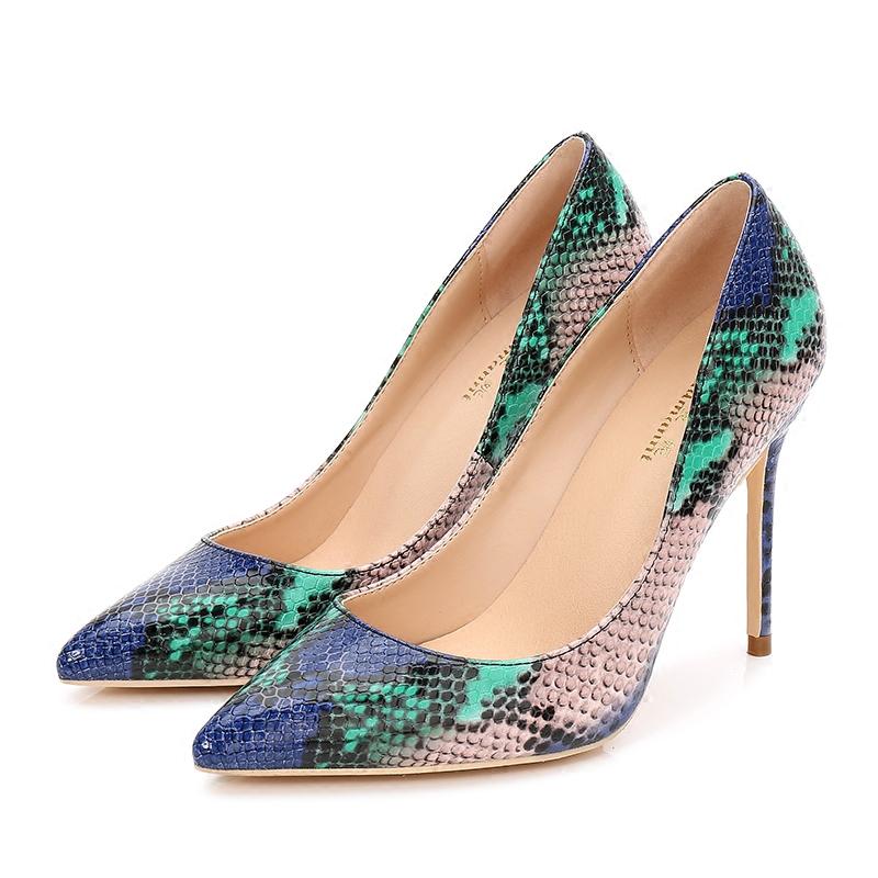 High-heels with multi-colored snakeskin pattern, Fashion Evening Party Shoes, yy03