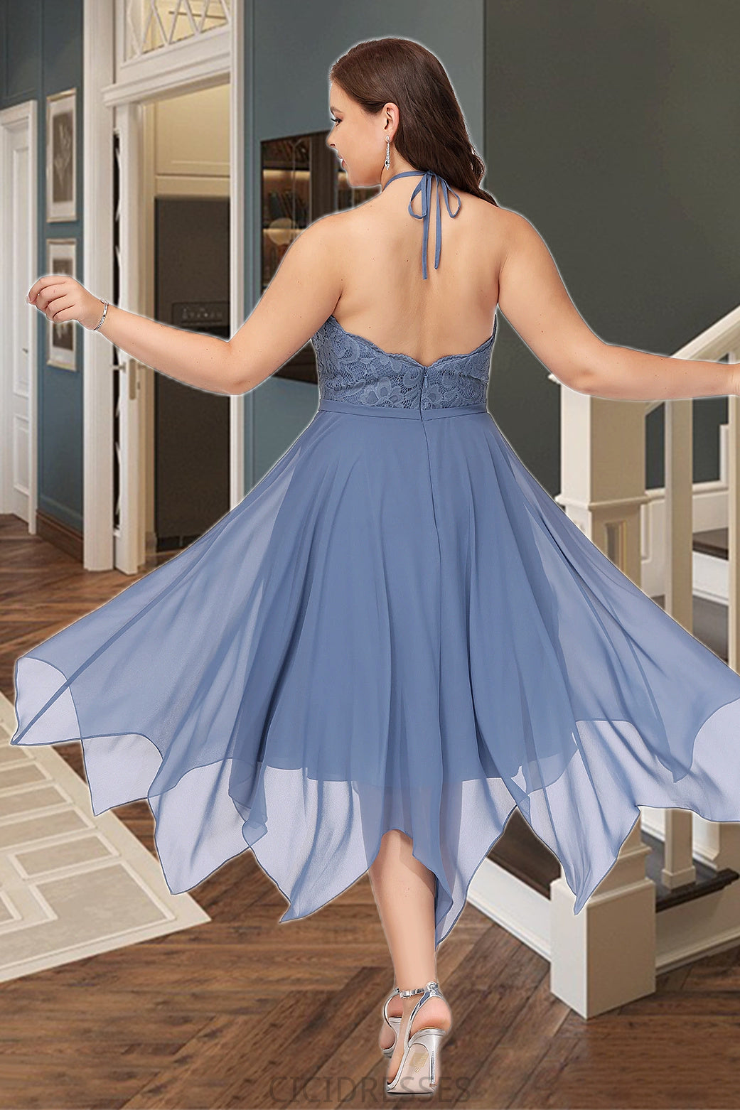 Ayana A-line Halter Asymmetrical Chiffon Lace Homecoming Dress CIC8P0020561