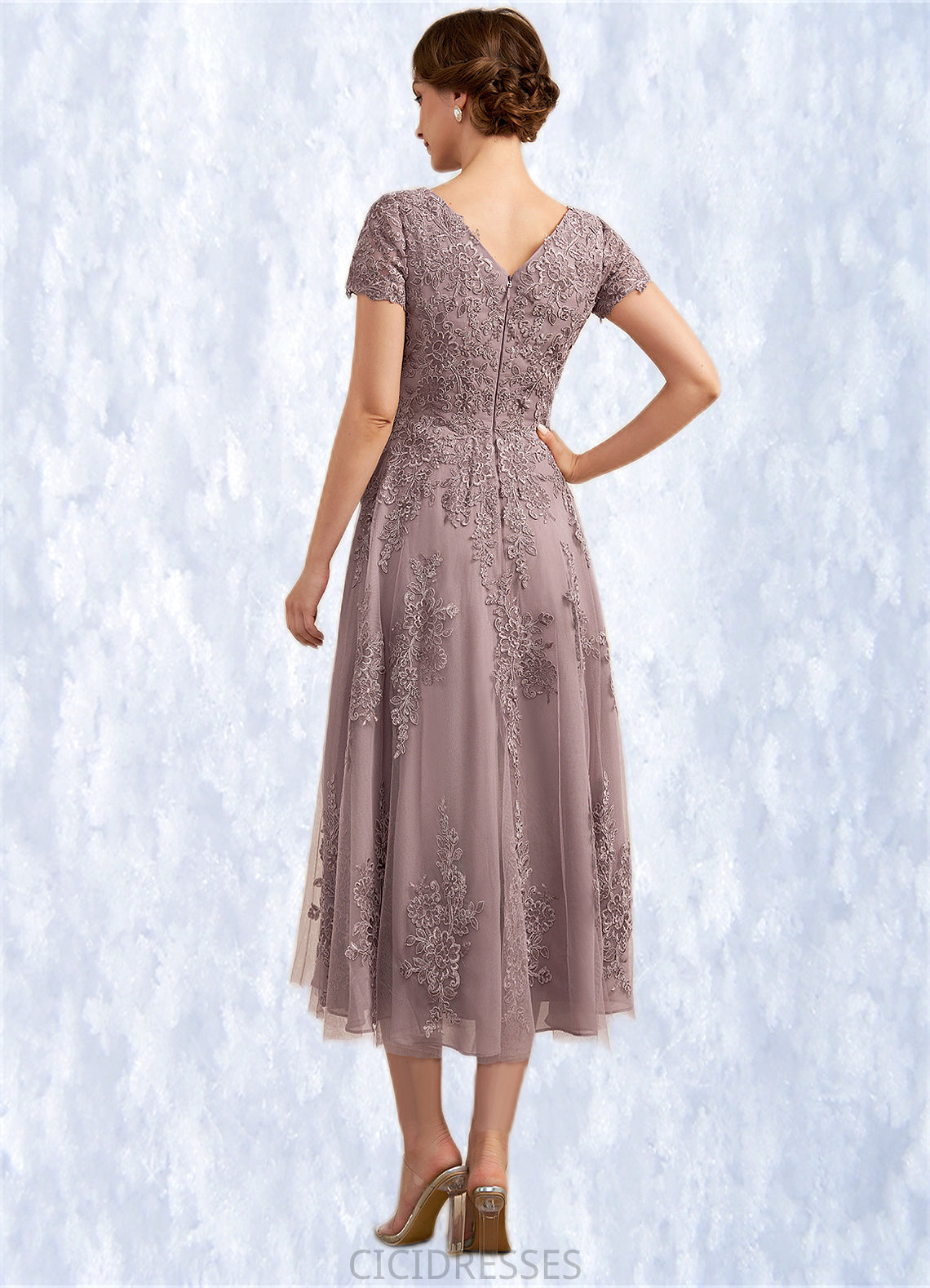 Heidi A-Line Scoop Neck Tea-Length Tulle Lace Mother of the Bride Dress CIC8126P0014538