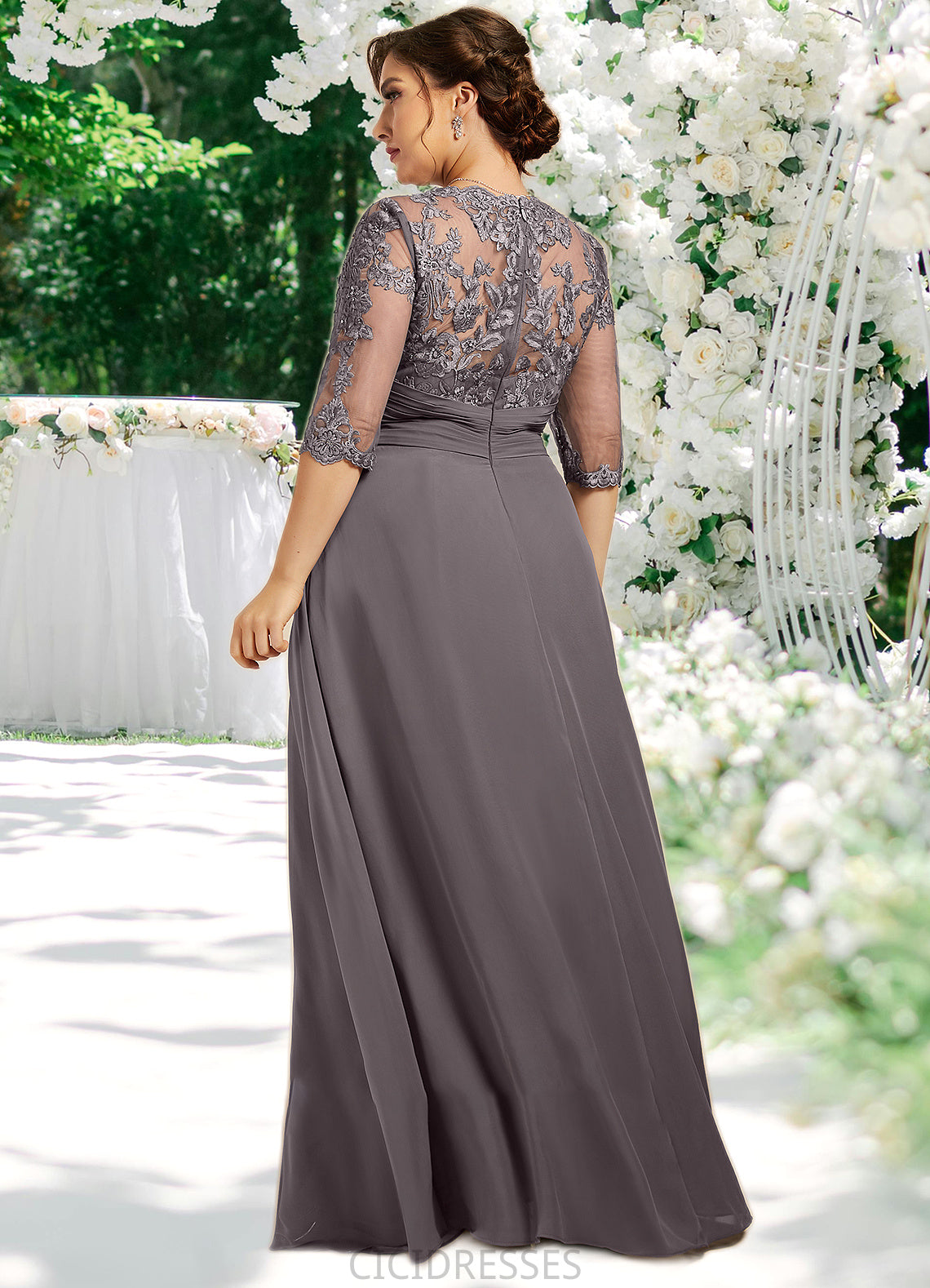 Emilee A-Line Scoop Neck Floor-Length Chiffon Lace Mother of the Bride Dress With Beading Sequins CIC8126P0014546