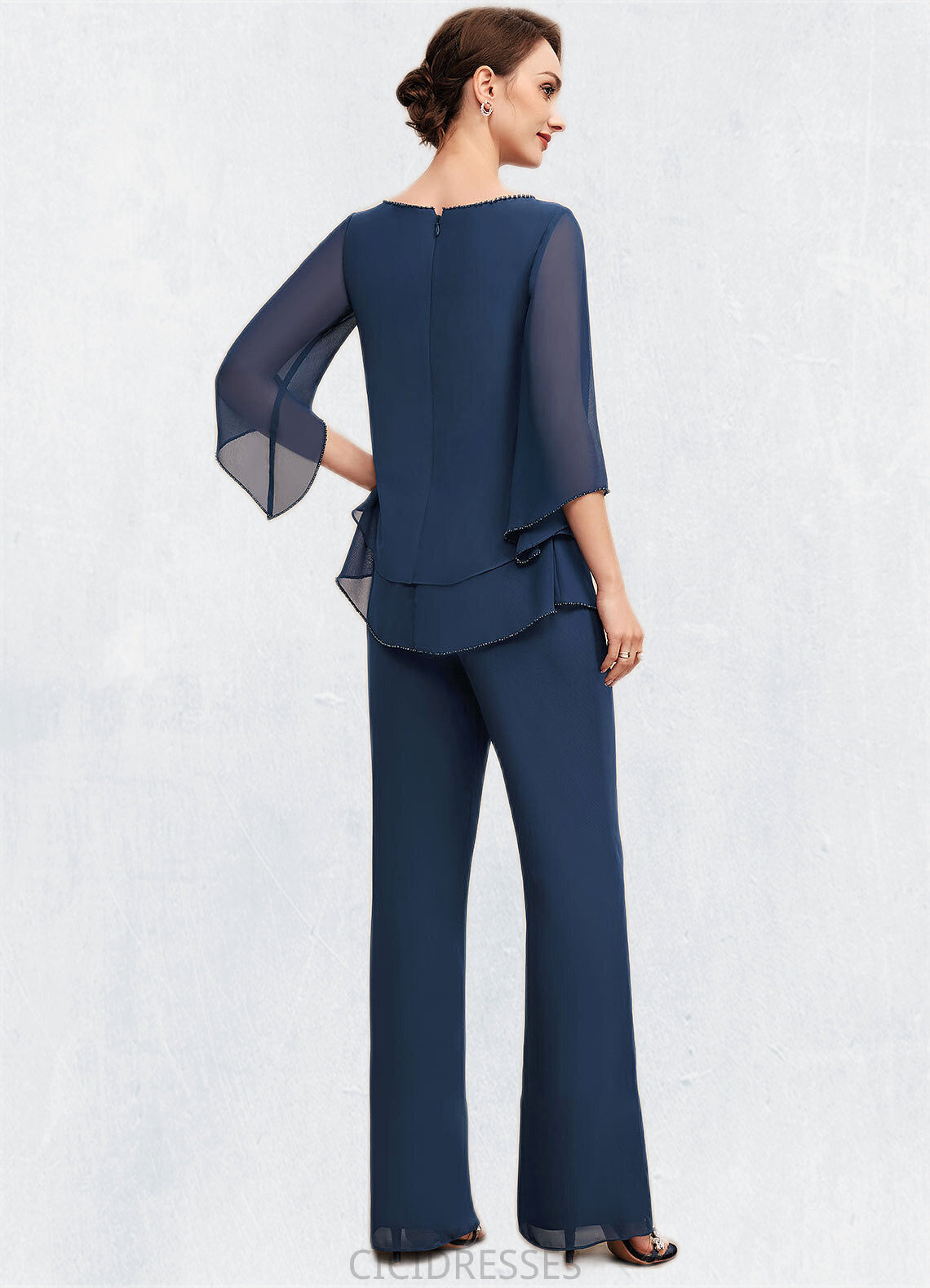 Abbigail Jumpsuit/Pantsuit Scoop Neck Floor-Length Chiffon Mother of the Bride Dress With Beading CIC8126P0014548