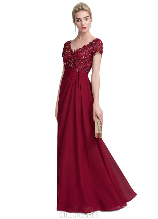 Lucia A-Line V-neck Floor-Length Chiffon Lace Mother of the Bride Dress With Ruffle Beading CIC8126P0014569