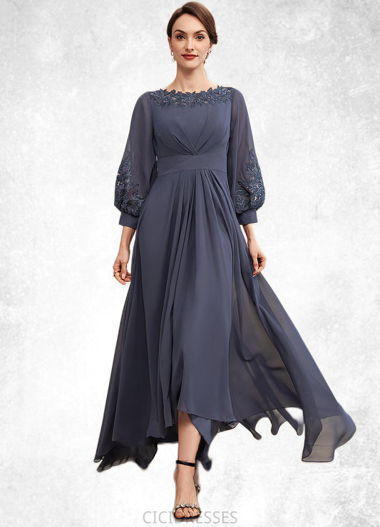 Thalia A-Line Scoop Neck Asymmetrical Chiffon Mother of the Bride Dress With Ruffle Appliques Lace CIC8126P0014592