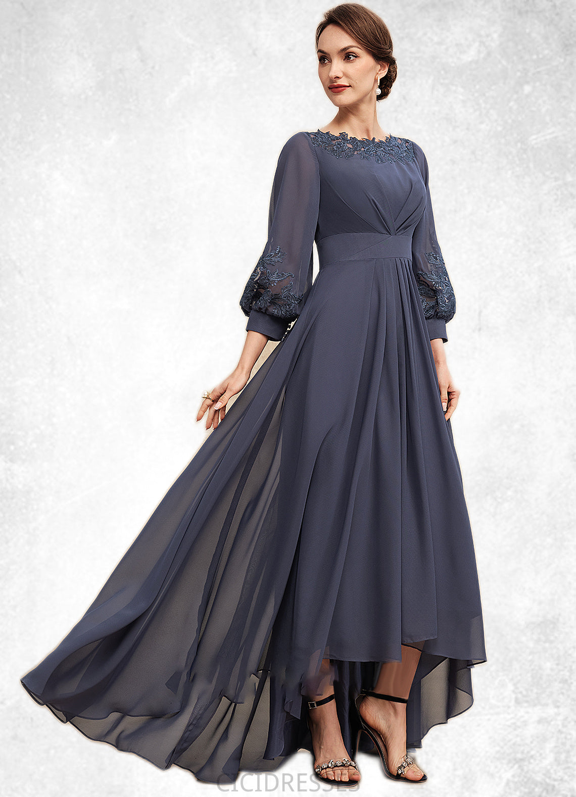 Thalia A-Line Scoop Neck Asymmetrical Chiffon Mother of the Bride Dress With Ruffle Appliques Lace CIC8126P0014592