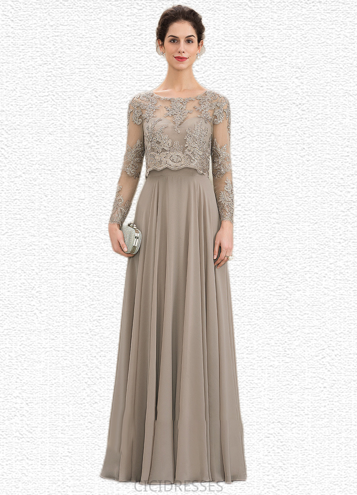 Summer A-Line Scoop Neck Floor-Length Chiffon Lace Mother of the Bride Dress With Sequins CIC8126P0014612