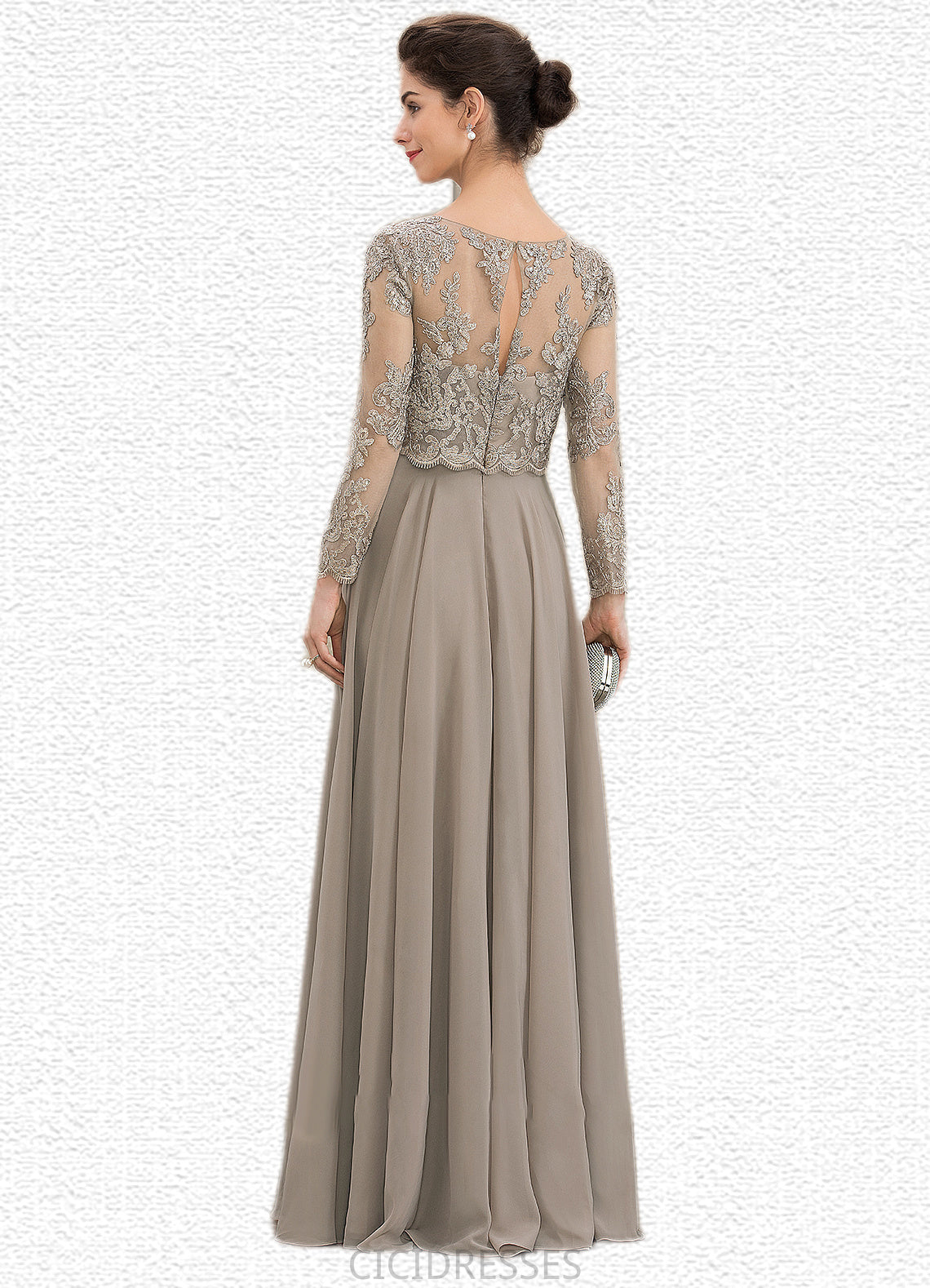 Summer A-Line Scoop Neck Floor-Length Chiffon Lace Mother of the Bride Dress With Sequins CIC8126P0014612