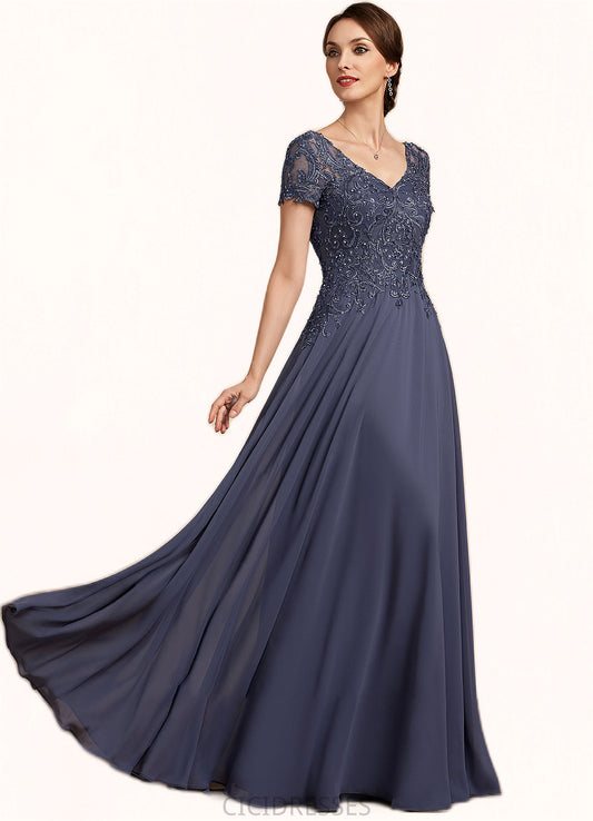 Grace A-line V-Neck Floor-Length Chiffon Lace Mother of the Bride Dress With Beading Sequins CIC8126P0014614