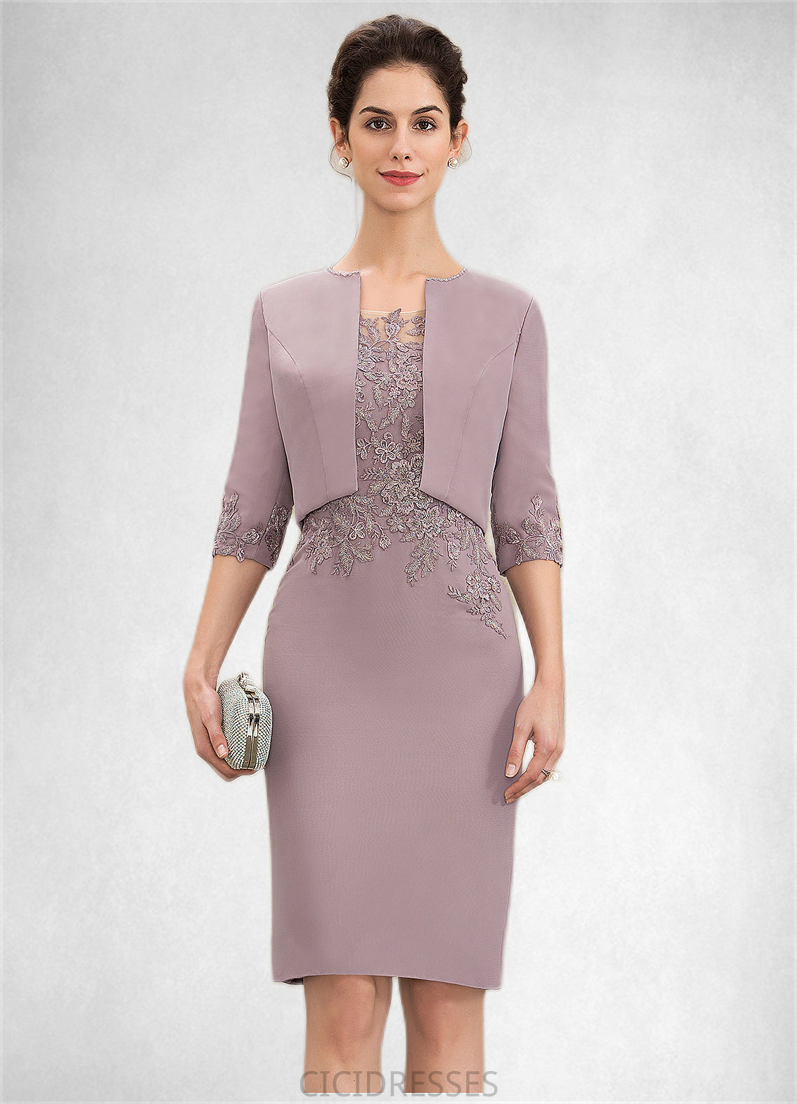 Annie Sheath/Column Scoop Neck Knee-Length Chiffon Lace Mother of the Bride Dress CIC8126P0014624