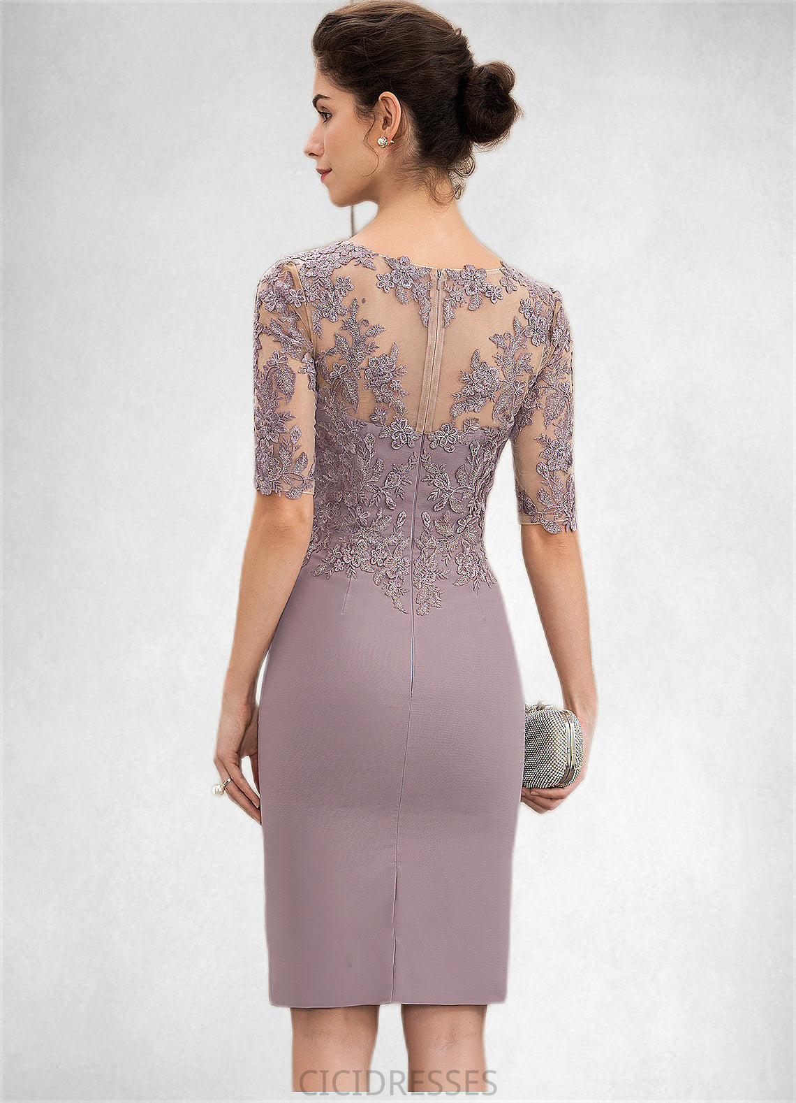 Annie Sheath/Column Scoop Neck Knee-Length Chiffon Lace Mother of the Bride Dress CIC8126P0014624