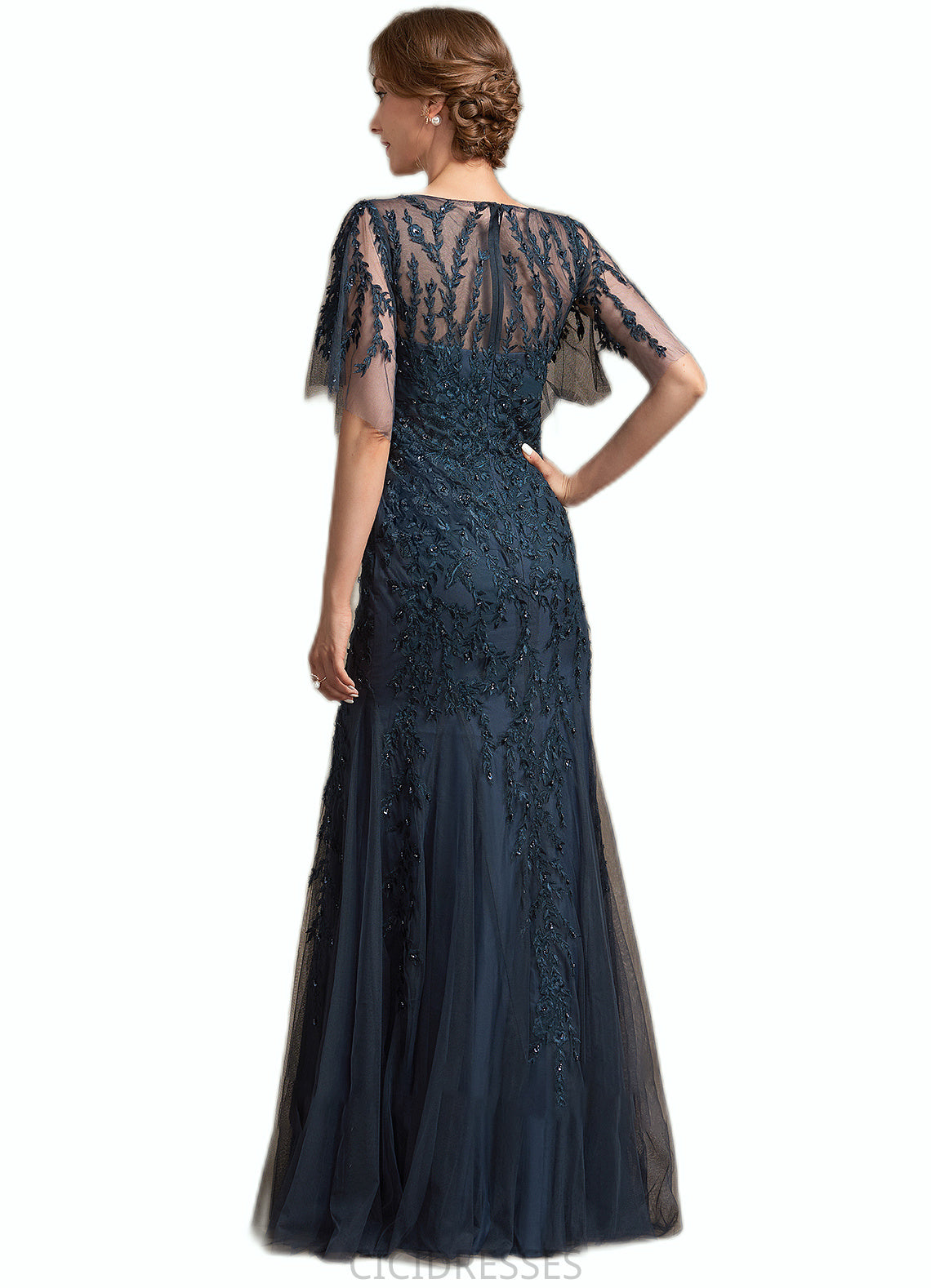 Angie Trumpet/Mermaid Scoop Neck Floor-Length Tulle Lace Mother of the Bride Dress With Sequins CIC8126P0014625