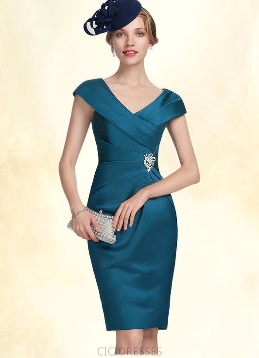 Charlize Sheath/Column V-neck Knee-Length Satin Mother of the Bride Dress With Ruffle Beading CIC8126P0014631