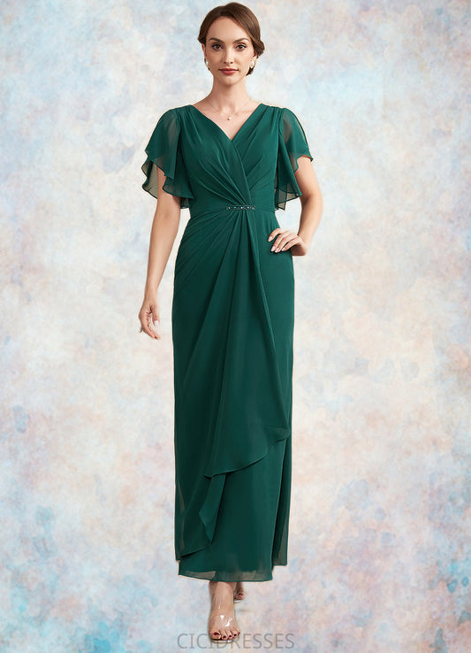 Valentina A-Line V-neck Ankle-Length Chiffon Mother of the Bride Dress With Ruffle Beading Sequins CIC8126P0014672