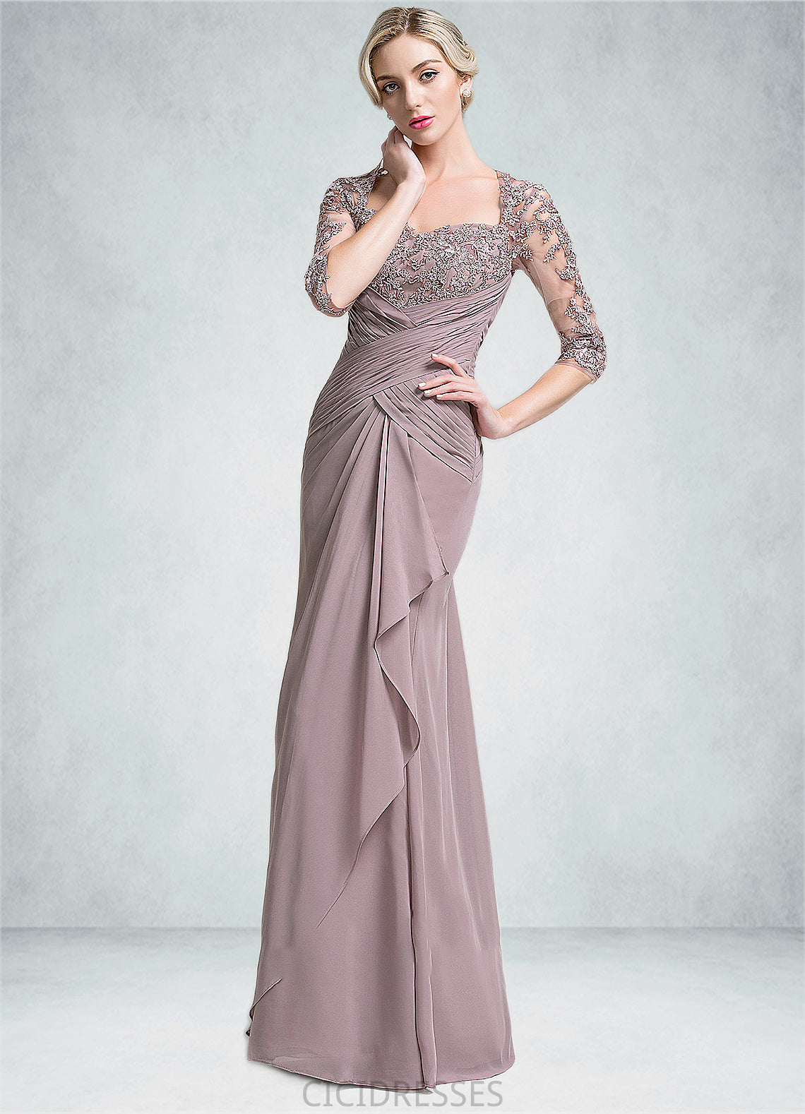 Lucy Trumpet/Mermaid Sweetheart Floor-Length Chiffon Mother of the Bride Dress With Ruffle Cascading Ruffles CIC8126P0014694