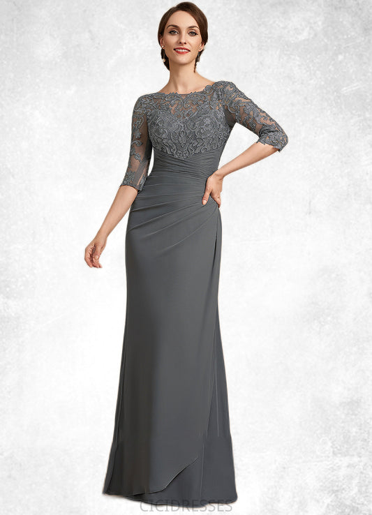 Kay Sheath/Column Scoop Neck Floor-Length Chiffon Lace Mother of the Bride Dress With Ruffle CIC8126P0014703