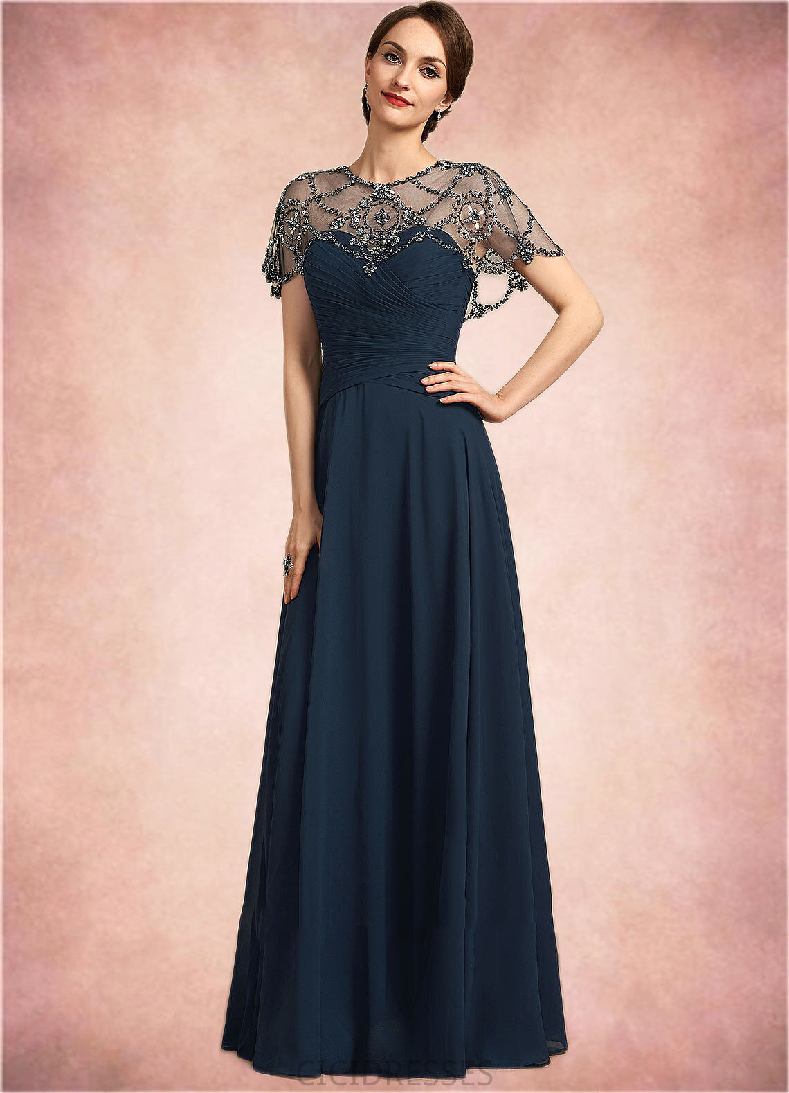 Trudie A-Line Scoop Neck Floor-Length Chiffon Mother of the Bride Dress With Ruffle Beading Sequins CIC8126P0014711