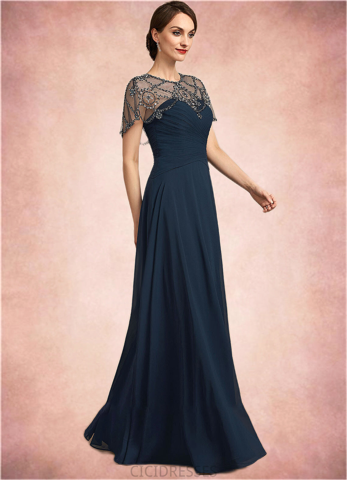 Trudie A-Line Scoop Neck Floor-Length Chiffon Mother of the Bride Dress With Ruffle Beading Sequins CIC8126P0014711