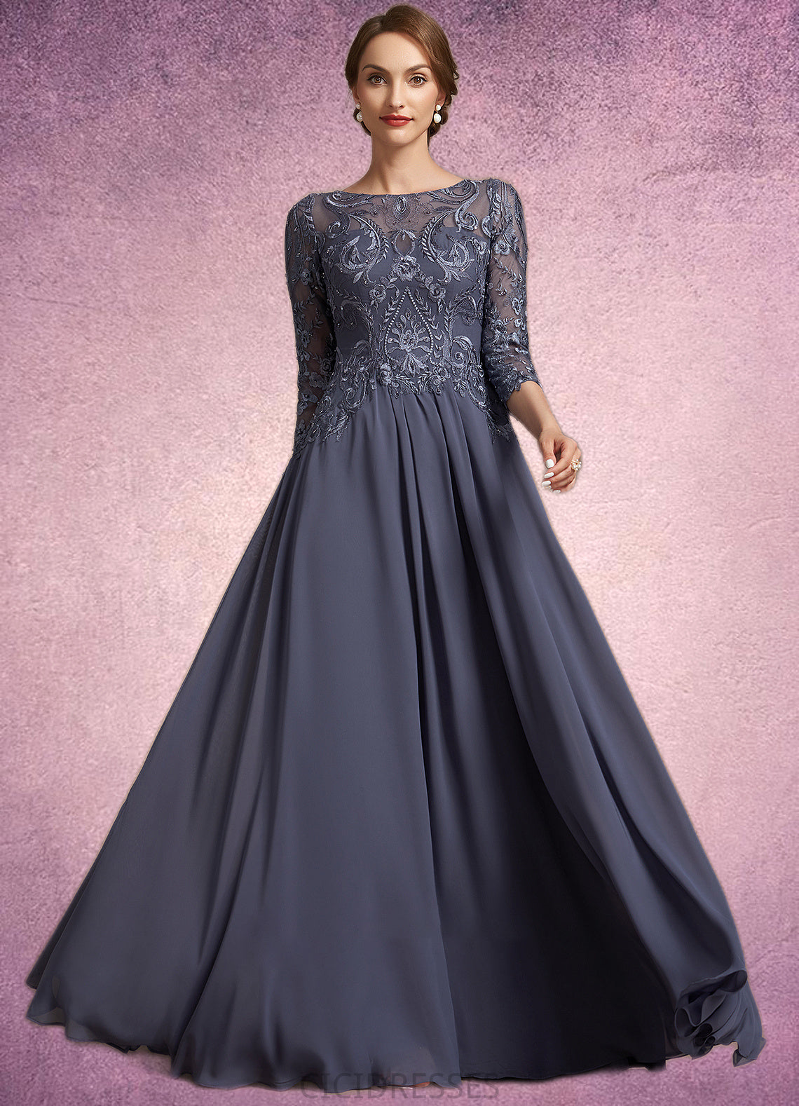 Anahi A-Line Scoop Neck Floor-Length Chiffon Lace Mother of the Bride Dress CIC8126P0014719