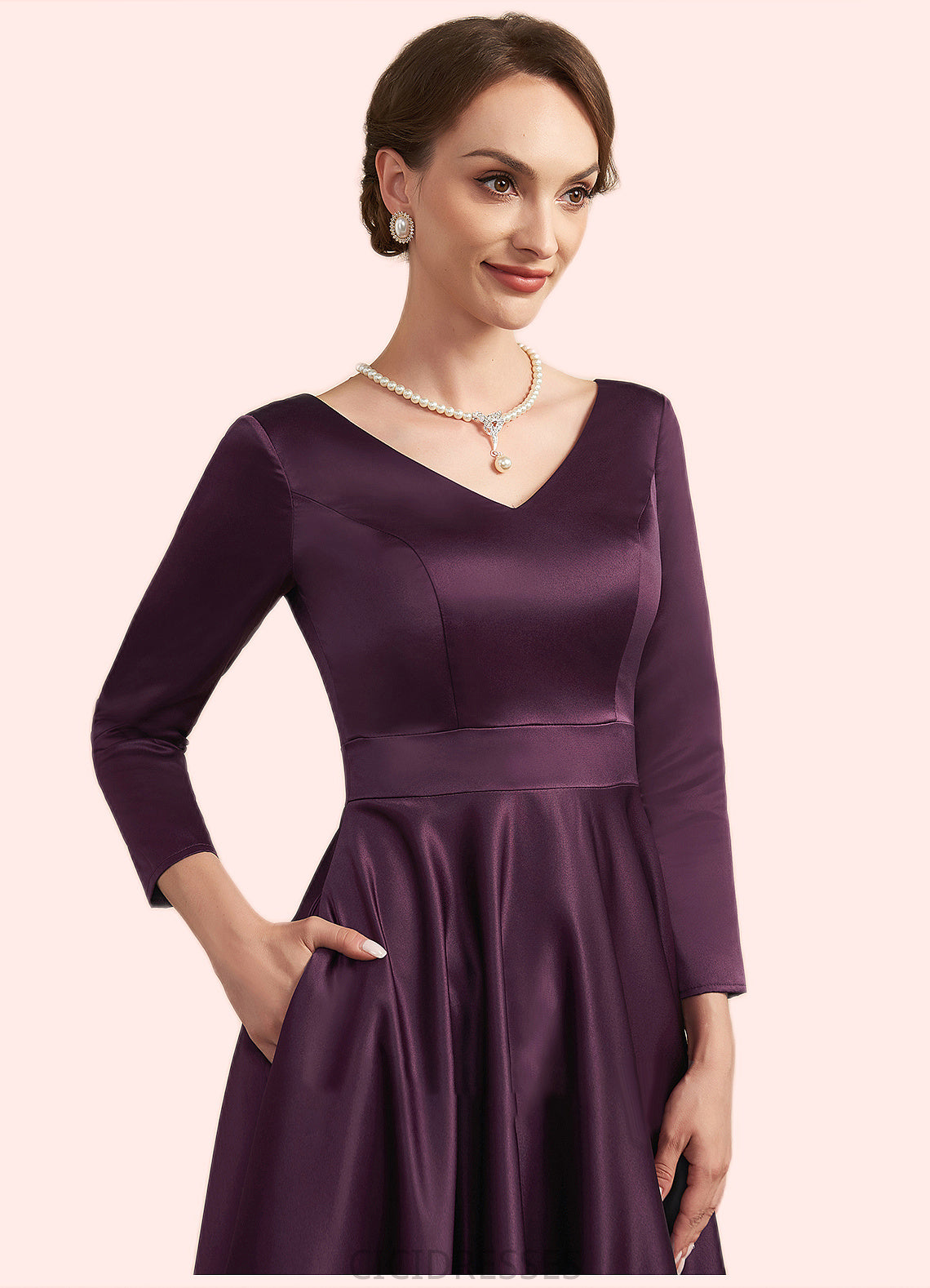 Noelle A-Line V-neck Ankle-Length Satin Mother of the Bride Dress With Pockets CIC8126P0014720