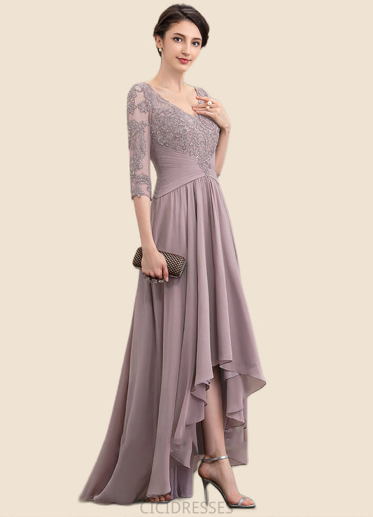Regina A-Line V-neck Asymmetrical Chiffon Lace Mother of the Bride Dress With Sequins CIC8126P0014728