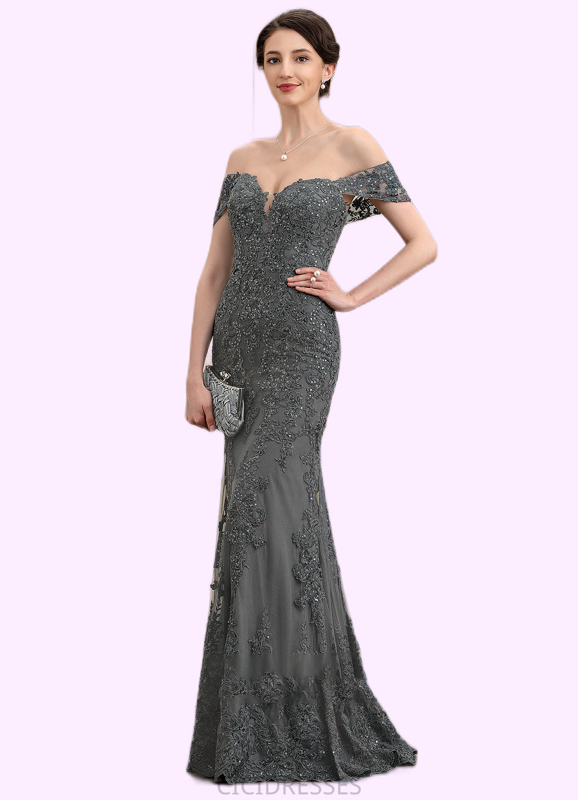 Paisley Trumpet/Mermaid Off-the-Shoulder Floor-Length Tulle Lace Mother of the Bride Dress With Sequins CIC8126P0014731